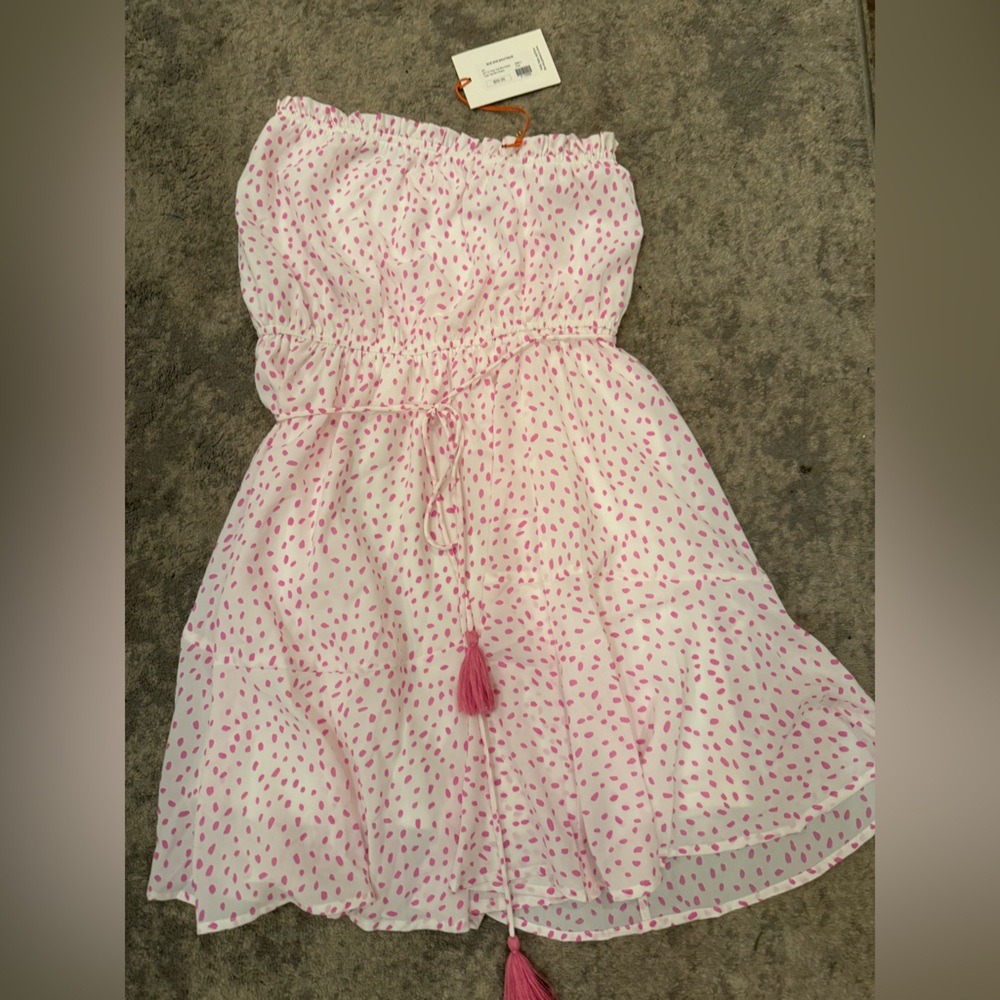 Pink polkadot strapless mini dress